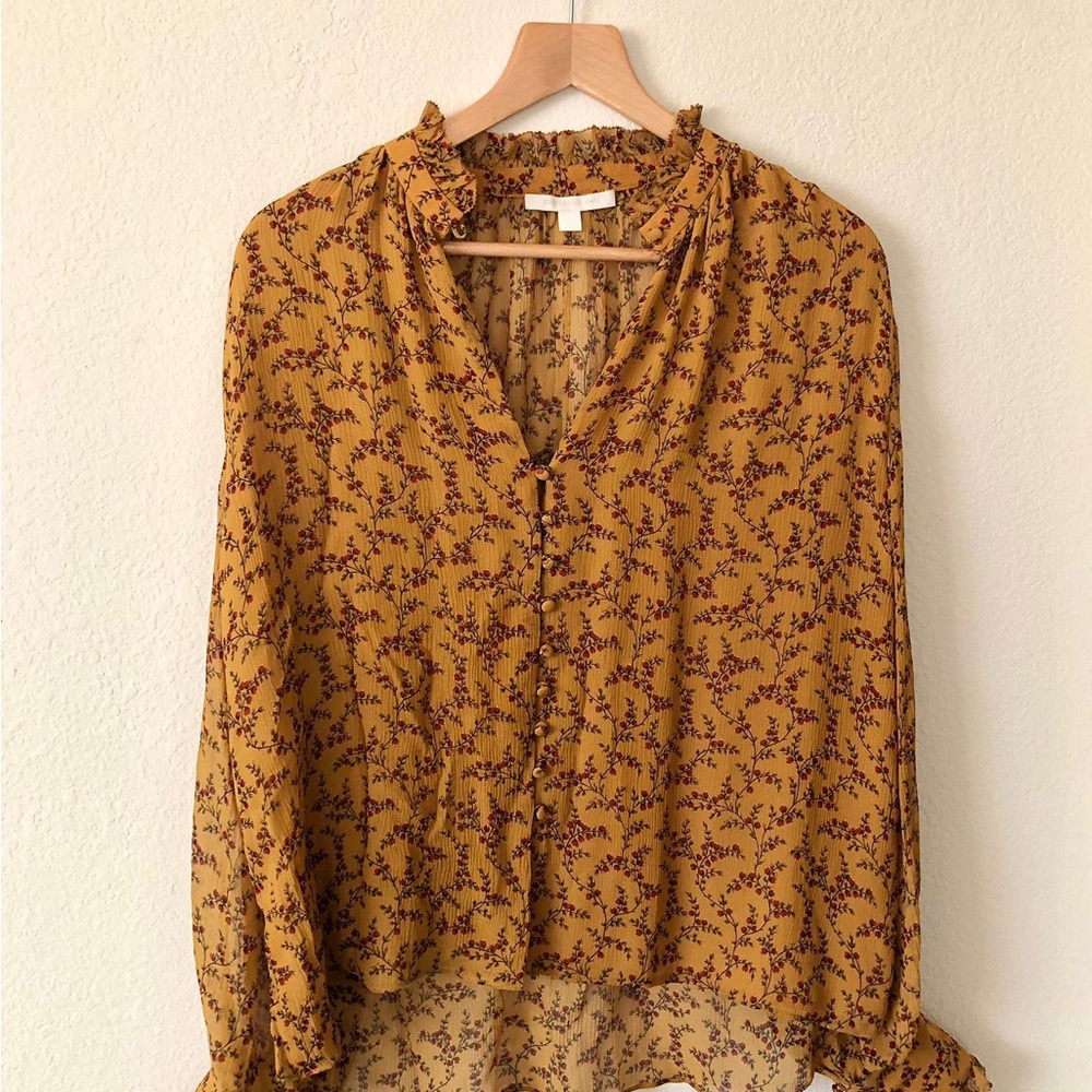 Jonathan Simkhai 100% silk chiffon yellow blouse Large - Picture 4 of 8